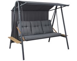 Garden furniture 3-seat steel swing chair with canopy, seat&back cushion, with sidetables