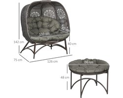 Garden Furniture Set 3-Piece Lounge Chair Set with Coffee Table – Wicker Outdoor Patio Set with Foldable Seat Basket & Cushions – Steel Frame Balcony Furniture Set Sand – abtkantoor