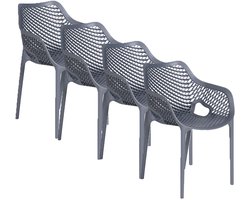 Garden Impressions Air XL kunststof tuinstoel donker grijs - 4 stuks