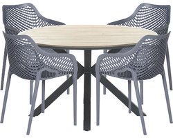 Garden Impressions Air XL tuinset 5-delig donker grijs - Tulli tuintafel Ø122x75 cm light teak look