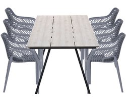 Garden Impressions Air XL tuinset 7-delig donker grijs - Braga tuintafel 220x100 cm - light teak look