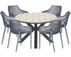 Garden Impressions Air XL tuinset 7-delig donker grijs - Tulli tuintafel ovaal 220x115 cm light teak look
