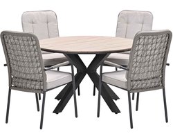 Garden Impressions Aleria tuinset 5-delig taupe - Tulli tuintafel Ø122x75 cm - light teak vironwood