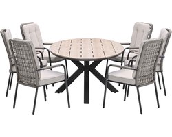 Garden Impressions Aleria tuinset 7-delig taupe - Tulli tuintafel 220x115xH75 cm - light teak vironwood