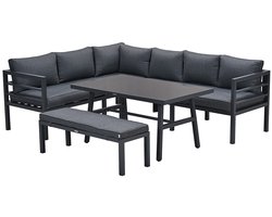 Garden Impressions Bleco II lounge-diningset 7 personen – aluminium hoekbank met hoge tafel – carbon black /reflex black
