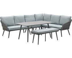 Garden Impressions Davis lounge dining set - 6-delig - rope - carbon black/mint grey