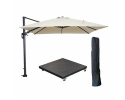 Garden Impressions Hawaii zweefparasol 300x300 cm carbon black / ecru met 90kg verrijdbare parasolvoet en parasolhoes
