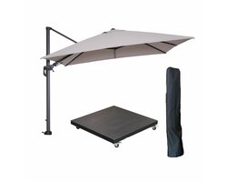 Garden Impressions Hawaii zweefparasol 300x300 cm carbon black / zand met 90kg verrijdbare parasolvoet en parasolhoes