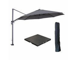 Garden Impressions Hawaii zweefparasol Ø350 cm carbon black / donker grijs met 90kg black polished parasolvoet en parasolhoes