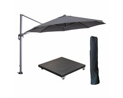 Garden Impressions Hawaii zweefparasol Ø350 cm carbon black / donker grijs met 90kg verrijdbare parasolvoet en parasolhoes