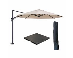 Garden Impressions Hawaii zweefparasol Ø350 cm carbon black / ecru met 90kg black polished parasolvoet en parasolhoes