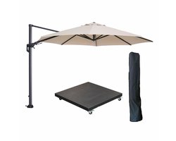 Garden Impressions Hawaii zweefparasol Ø350 cm carbon black / ecru met 90kg verrijdbare parasolvoet en parasolhoes