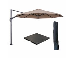 Garden Impressions Hawaii zweefparasol Ø350 cm carbon black / taupe met 90kg black polished parasolvoet en parasolhoes