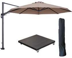 Garden Impressions Hawaii zweefparasol Ø350 cm carbon black / taupe met 90kg verrijdbare parasolvoet en parasolhoes
