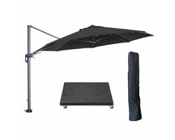 Garden Impressions Hawaii zweefparasol Ø350 cm carbon black / zwart met 90kg royal antraciet parasolvoet en parasolhoes