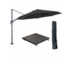 Garden Impressions Hawaii zweefparasol Ø350 cm carbon black / zwart met 90kg verrijdbare parasolvoet en parasolhoes