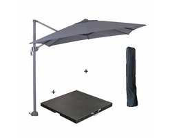 Garden Impressions Hawaii zweefparasol S 250x250 - donker grijs met 60 kg parasolvoet en parasolhoes
