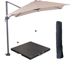Garden Impressions Hawaii zweefparasol S 250x250 - donker grijs/ecru met 60 kg parasolvoet en parasolhoes