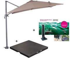 Garden Impressions Hawaii zweefparasol S 250x250 - donker grijs/taupe met 60 kg parasolvoet en parasolhoes