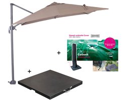Garden Impressions Hawaii zweefparasol S 250x250 - donker grijs/taupe met 60 kg parasolvoet en parasolhoes