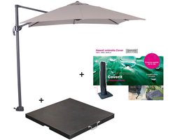 Garden Impressions Hawaii zweefparasol S 250x250 - donker grijs/zand met 60 kg parasolvoet en parasolhoes