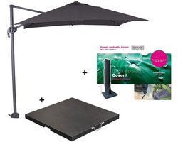 Garden Impressions Hawaii zweefparasol S 250x250 - donker grijs/zwart met 60 kg parasolvoet en parasolhoes