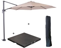 Garden Impressions Hawaii zweefparasol S Ø300 - donker grijs/ecru met 60 kg parasolvoet en parasolhoes