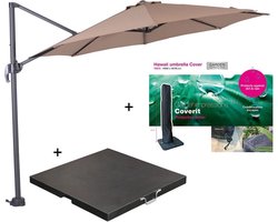 Garden Impressions Hawaii zweefparasol S Ø300 - donker grijs/taupe met 60 kg parasolvoet en parasolhoes