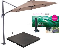 Garden Impressions Hawaii zweefparasol S Ø300 - donker grijs/taupe met 80 kg parasolvoet en parasolhoes
