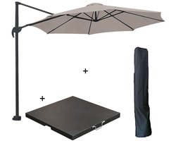 Garden Impressions Hawaii zweefparasol S Ø300 - donker grijs/zand met 60 kg parasolvoet en parasolhoes