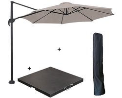 Garden Impressions Hawaii zweefparasol S Ø300 - donker grijs/zand met 80 kg parasolvoet en parasolhoes