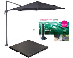 Garden Impressions Hawaii zweefparasol S Ø300 - donker grijs/zwart met 60 kg parasolvoet en parasolhoes