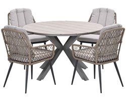 Garden Impressions Kalibo tuinset 5-delig - Tulli tuintafel Ø122x75 cm light teak vironwood
