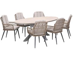 Garden Impressions Kalibo tuinset 7-delig - Tulli tuintafel 220x115 cm - light teak vironwood