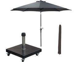 Garden Impressions Lotus stokparasol 250x250 cm donker grijs incl parasolhoes en40 kg Eureka parasolvoet