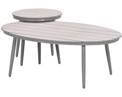 Garden Impressions Lucas bijzettafels taupe - teak look - Ø50x48 cm & 120x75x45 cm