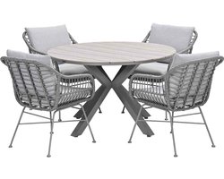 Garden Impressions Lucas tuinset 5-delig valley sand - Tulli tuintafel Ø122x75 cm - light teak vironwood