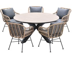 Garden Impressions Lucas tuinset 6-delig bruin - Tulli tuintafel bruin Ø148 cm