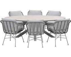Garden Impressions Lucas tuinset 7-delig valley sand - Tulli tuintafel 220x115 cm - light teak vironwood