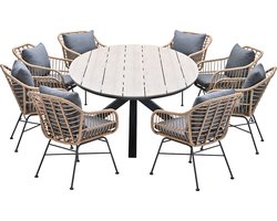 Garden Impressions Lucas tuinset 9-delig bruin - Tulli tuintafel ovaal 280x140 cm light teak look