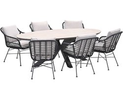 Garden Impressions Lucas tuinset zwart 7-delig - Tulli tuintafel 220x115 cm