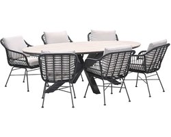 Garden Impressions Lucas tuinset zwart 7-delig - Tulli tuintafel 220x115 cm