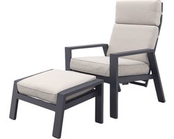 Garden Impressions Max loungestoel + voetenbank - Carbon black/Sand