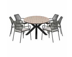 Garden Impressions Natas tuinset grijs 7-delig - Tulli tuintafel ovaal 220x115 cm