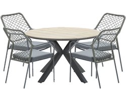 Garden Impressions Ross tuinset 5-delig mosgroen - Tulli tuintafel Ø122x75 cm light teak look
