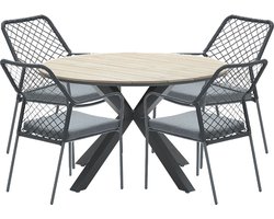 Garden Impressions Ross tuinset 5-delig zwart - Tulli tuintafel Ø122x75 cm light teak look