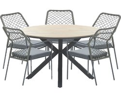 Garden Impressions Ross tuinset 6-delig mosgroen - Tulli tuintafel Ø148x75 cm light teak look