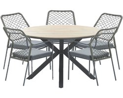 Garden Impressions Ross tuinset 6-delig mosgroen - Tulli tuintafel Ø148x75 cm light teak look
