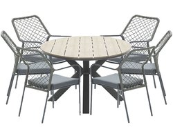 Garden Impressions Ross tuinset 7-delig mosgroen - Tulli tuintafel ovaal 220x115 cm light teak look