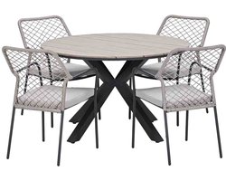 Garden Impressions Ross tuinset sand 5-delig - Tulli tuintafel light teak look Ø122 cm